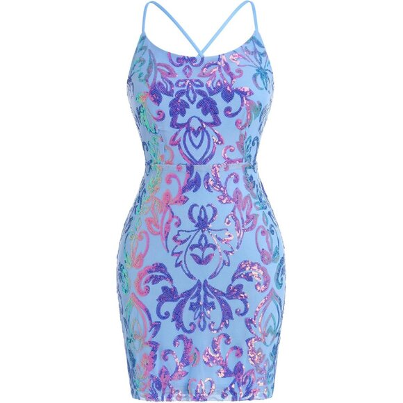 Women Sequin Short Dress for Homecoming Teens Party Sparkly Bodycon Mini - Picture 3 of 5